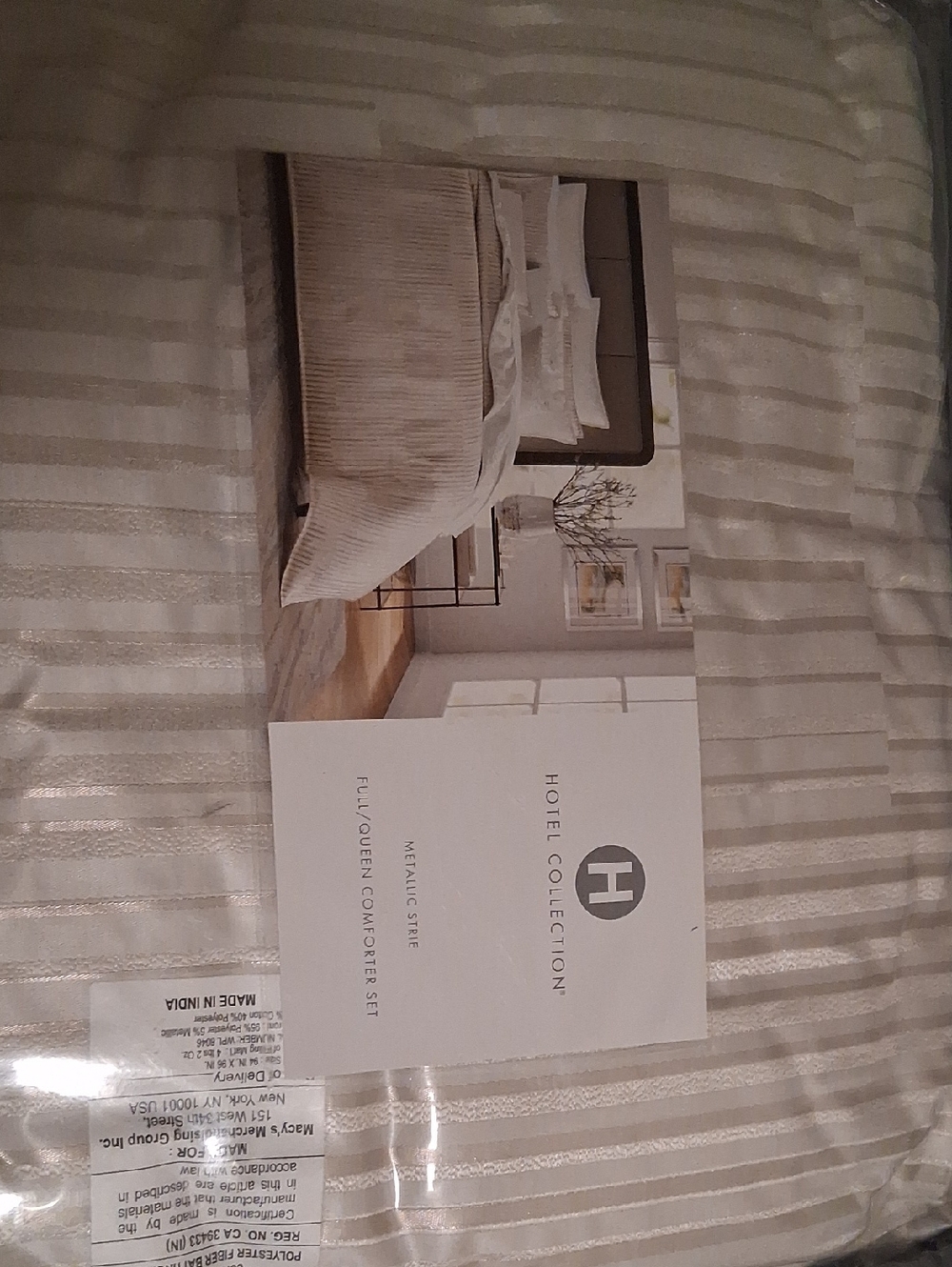 Hotel Collection Metallic Stripe Comforter Set - Cream and Silver - Picture 4 of 5